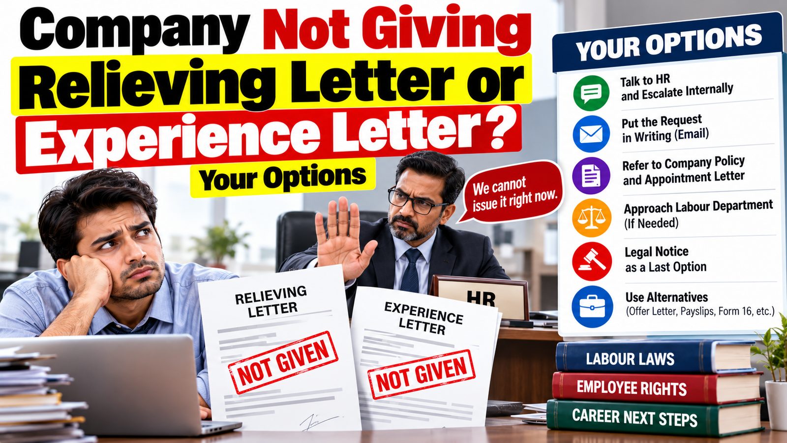 Company not giving relieving letter or experience letter: your options